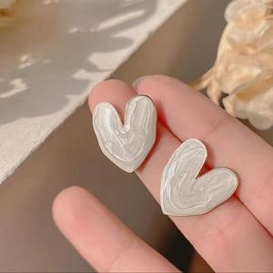 Unique White Heart Stud Earrings Personality Ear Jewelry